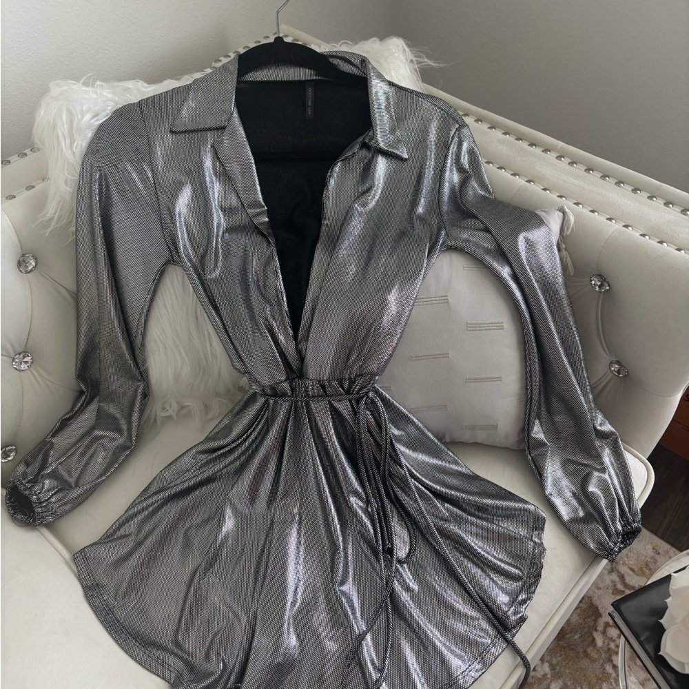 Shimmering Silver Metallic Romper
